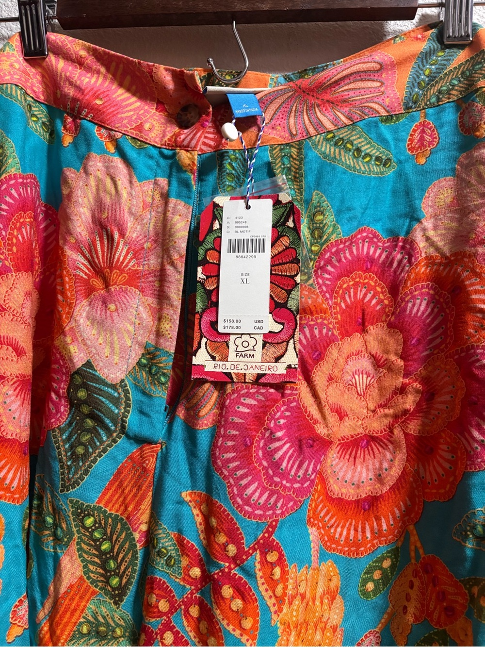 FARM Rio Turquoise Floral Bermuda Shorts with Pink & Orange Blooms